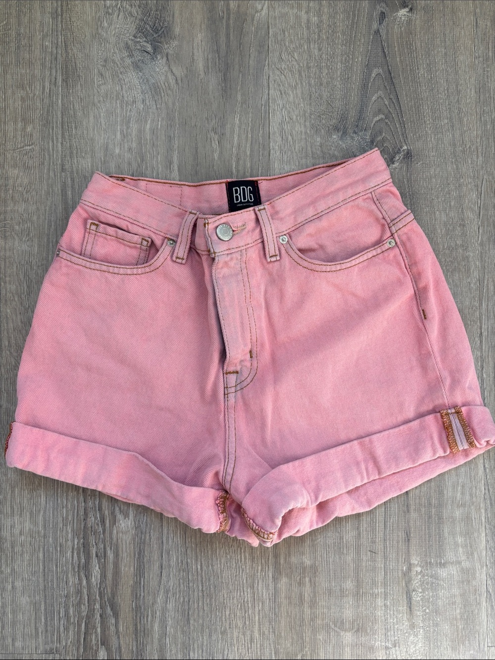BDG Pink High-Rise Rolled Hem Jean Shorts
